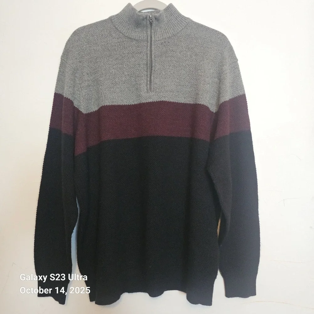 Dockers 1/4 Zip Knit Sweater Mens Size 2XL XXL Gray Red‎ Black Colorblock